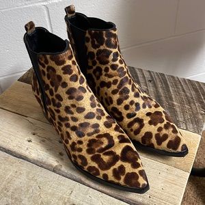 Marc Fisher pony hair leopard ankle boots, size 7.5